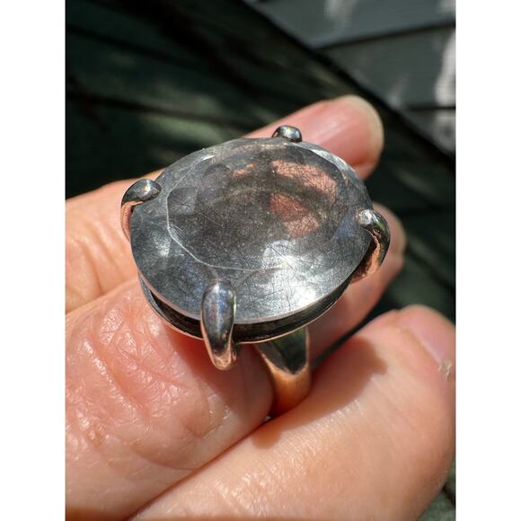 Unusual Aquamarine Dark Blue Sterling 925 Silver Statement Ring USA 7.5 - Picture 7 of 10